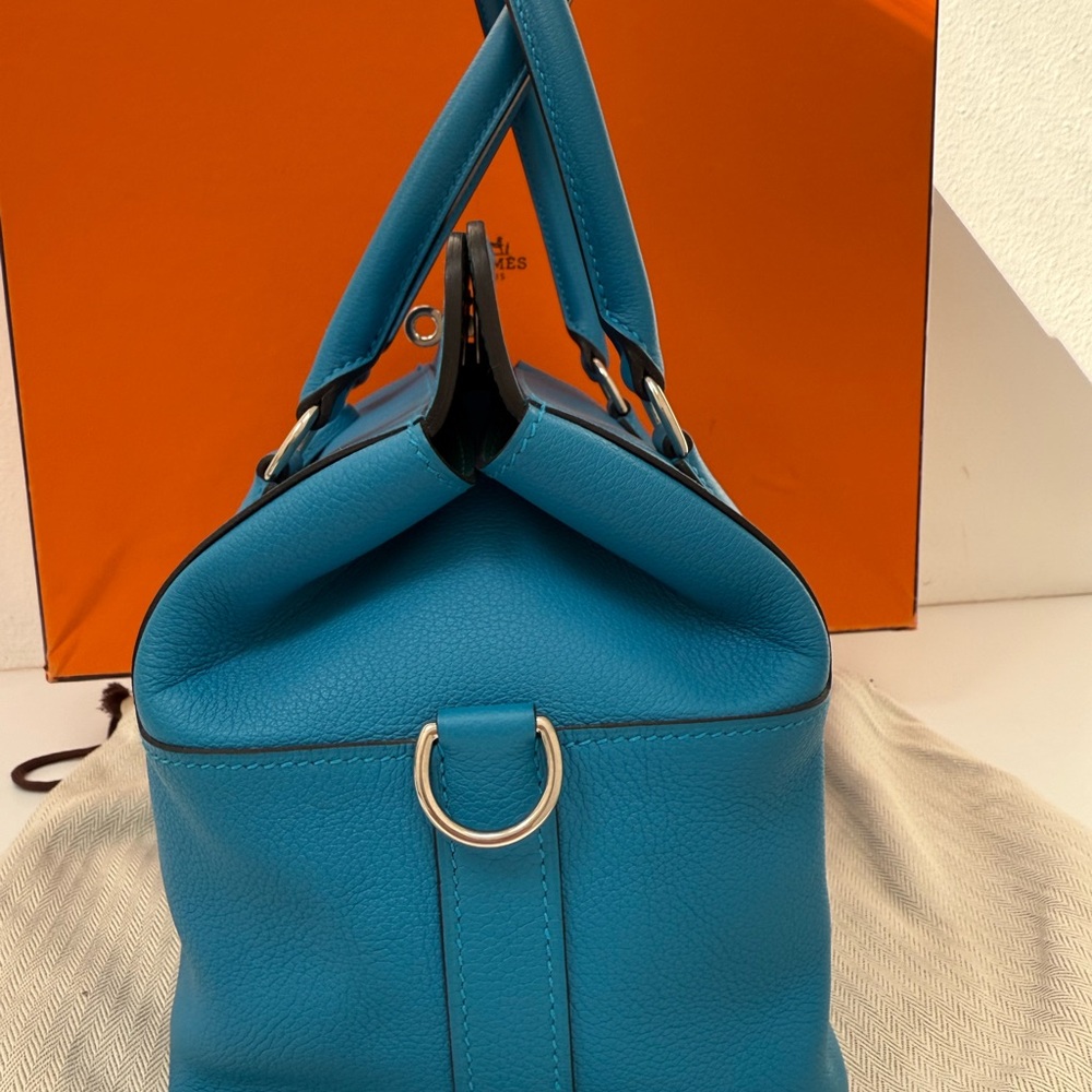 New Hermès Toolbox 20 Bleu Swift Leather Full Set Palladium Hardware Bag - Picture 8 of 16